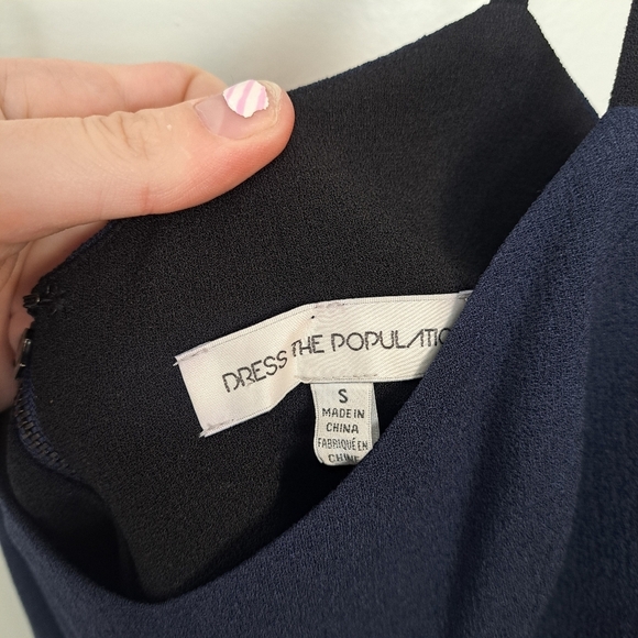 Dress The Population Blue Black Sleek Emma Spaghetti Strap Fitted Midi Dress S - Picture 6 of 9